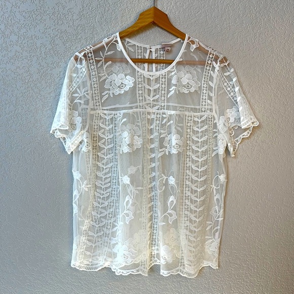 Merona Blouse Lace Floral White size Double Extra Large - Picture 1 of 7